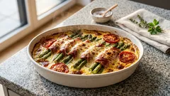 Gratinierter Spargel mit Schinken: so wird er im Ofen schön saftig und goldbraun