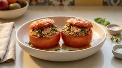 Gefüllte Tomaten aus dem Ofen: Reis-Thunfisch-Füllung mit Kräutern