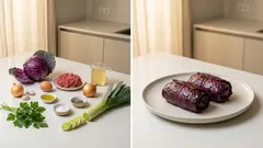 Rotkohlrouladen aus dem Ofen: saftig gefüllt mit Rinderhack und Lauch