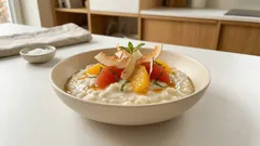 Kokos-Milchreis mit Zitrussalat und knusprigen Kokoschips – wie aus dem Café