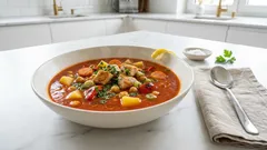 Tomatensuppe aus einem Topf: mit Hähnchen, Gemüse und Kichererbsen in 15 Minuten