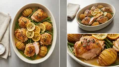 Zitronen-Hähnchen aus dem Ofen: Keulen mit Kartoffeln und Bohnen aus einem Bräter