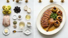 Knusprige Ofenente mit Weißwein-Sauce – dazu Bratäpfel mit Trockenpflaumen