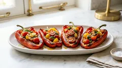 Gegrillte Paprika mit Tomaten-Basilikum-Füllung – leichtes Rezept für den Sommergrill